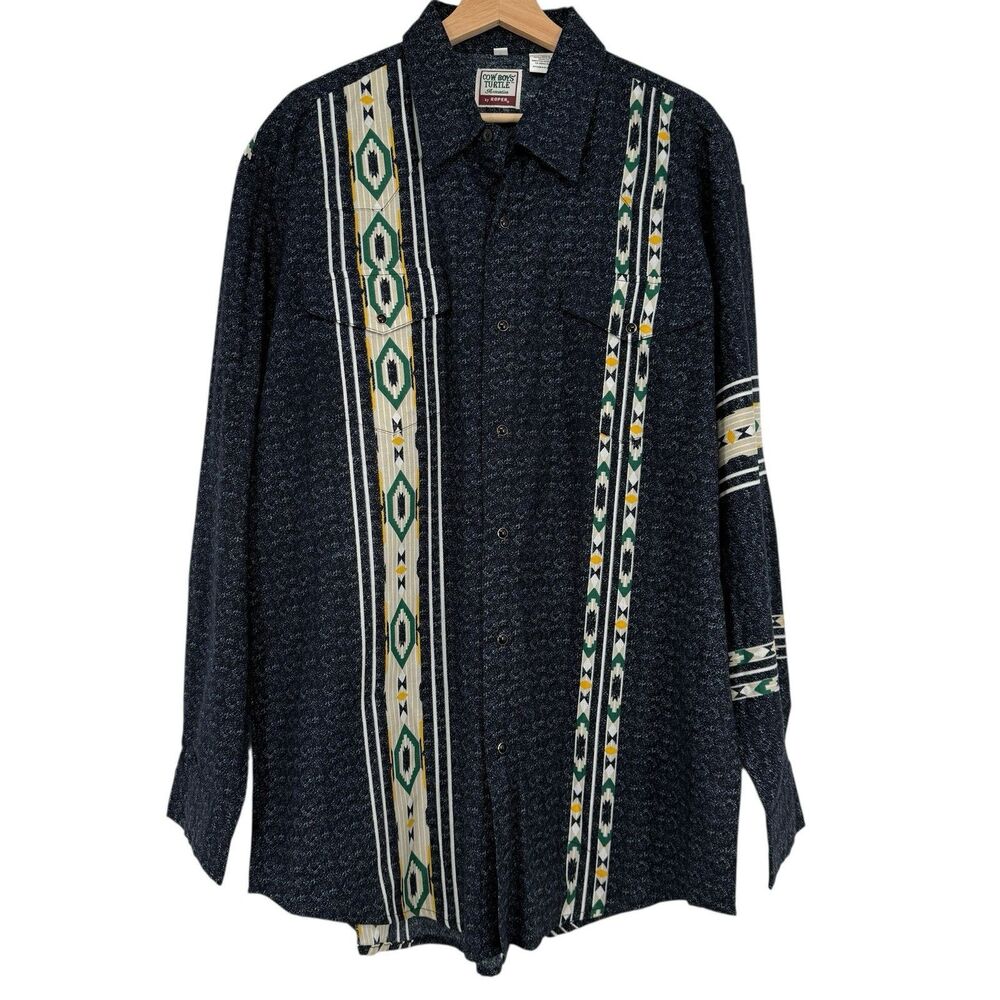 Cowboys Turtle Mens Pearl Snap Shirt XL Black Aztec Rodeo Southwest Western